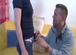 Blonde deepthroats her father's cock
